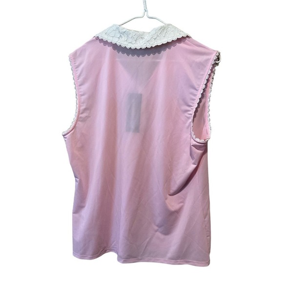 Karl Lagerfeld Blouse Lace Top Women's L Pink Sleeveless Spread Collar Polyester - Picture 2 of 5